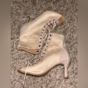 Yami dupe beige lace up puchi booties dance salsa heels street sole